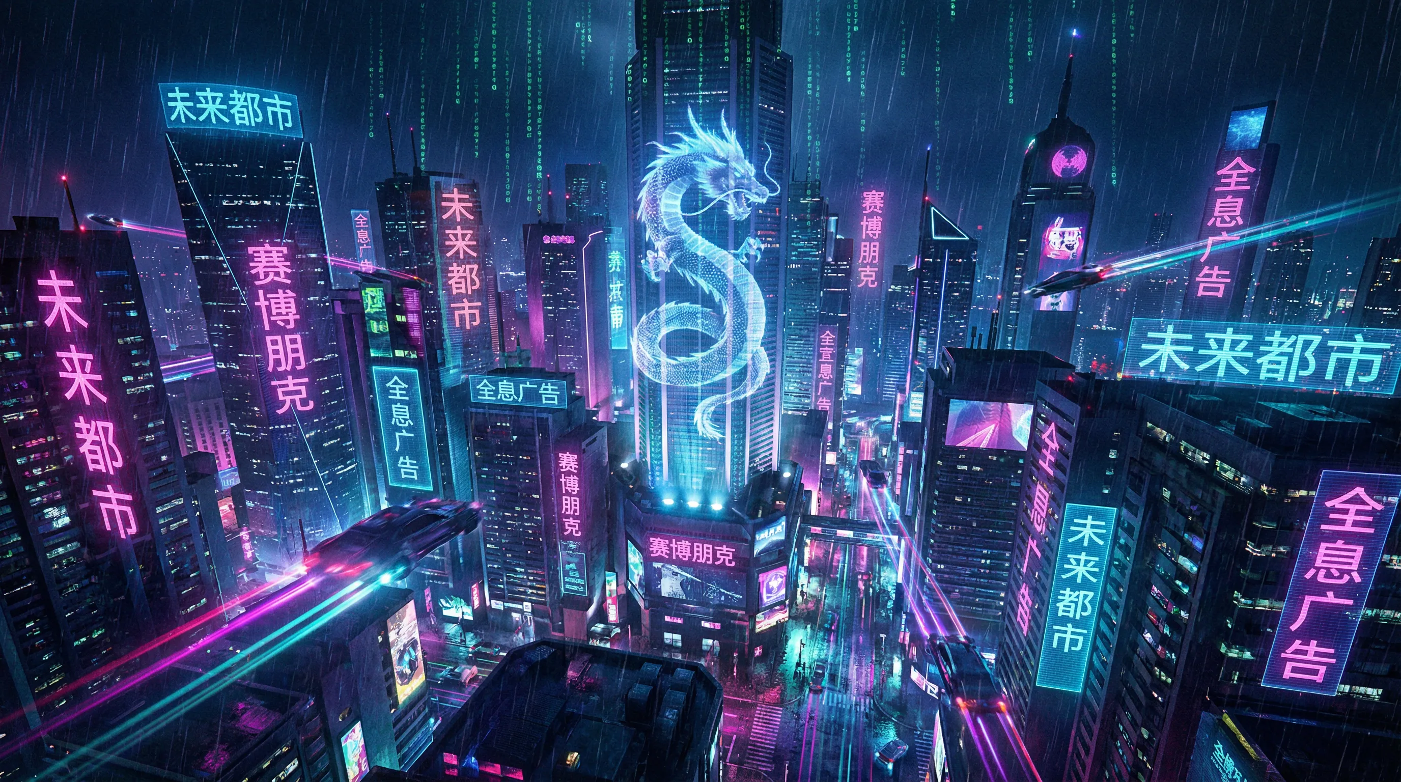 新澳门霓虹都市赛博朋克城市夜景